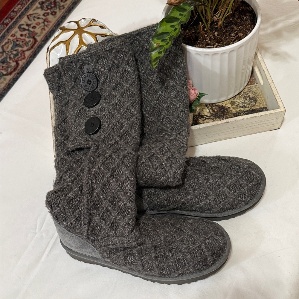 UGG Quilted Button Knit Tall Boots in Charcoal
